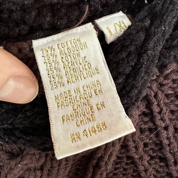 Vintage Patchwork Knit Sweater Brown Black Grunge Textured Uneven Hem sz L/XL - Picture 2 of 10